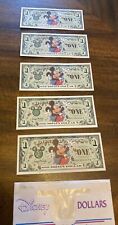 2000 MICKEY MOUSE 5 consecutive sequencial $1 Disney Dollars  w/ envelope picture