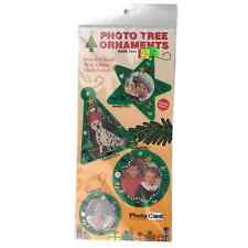 NOS Vintage PhotoCard Set 4 Photo Tree Ornaments Green String Lights Print Star picture