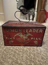 Antique Vtg 1910s 20s Union Leader Cut Plug Chew & Smoking Tobacco Tin Lunch Box picture