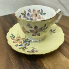 Vintage Aynsley Cup And Saucer, fine bone china yellow Purple flower England picture