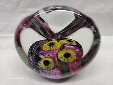 Robert Eickholt Art Glass Paperweight Flower Design - Signed 1995 4 Inch picture