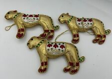 Handmade Gold Plush Sequined Lion Big Cat Christmas Ornaments India-Set Of 3 picture