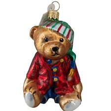 NWT THOMAS GLENN Handblown TEDDY BEAR Glass Christmas Ornament ~ Made in Poland picture