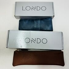 Londo Leather Pen and Pencil Case with Tuck in Flap Blue & Zippered Pouch Brown picture