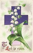 The Lord is Risen Flowers Cross Vintage Embossed Postcard Posted 1909 picture