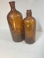 Set Lot 2 Vintage Clorox 16oz Amber Brown Glass Bottle Antique 8