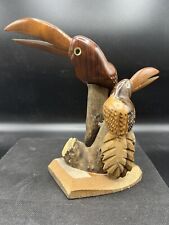 Hand Carved Wood Sculpture Tropical Birds Toucan Belize 8x8” Folk Art picture