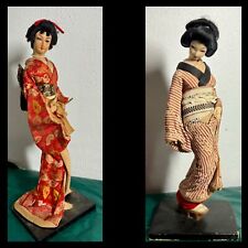 Pair of Vintage Geishas Standing 15”/16” Doll Kimono Figurine Japan picture