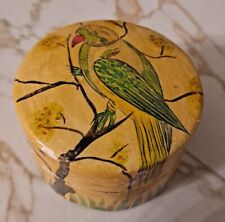 Vintage Kashmir INDIA Trinket Box.  Papier Mache. Parrot Kubla Crafts 2.75