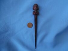 VINTAGE CARVED WOOD FIGURE TRIBAL FEMALE HAIR PIN WITH VERY FINE DETAILS picture