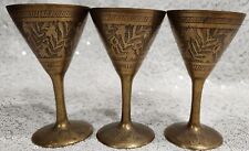 Vintage Etched Brass cocktail shot glass cup set of 3        3.75