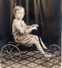 RPPC Younger Kid Sits On CLASSIC 4 Wheeler Fashion/Hairstyles ANTIQUE Postcard picture