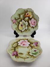 Vintage Lefton China Heritage Rose Hand Painted Wall Plate Set of 2 picture