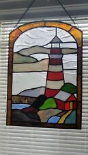 Stained glass vibrant colors lighthouse 13.5