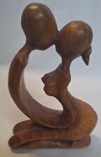 Hand Carved Wooden Abstract Kissing Couple Statue 4.25” Chipped picture