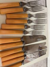 Vintage butterscotch color bakelite knives and forks set of 6 picture