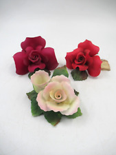Rose Flower Figurines. 3 PorcelainVintage Dea Capodimonte Napoli. Made in Italy picture