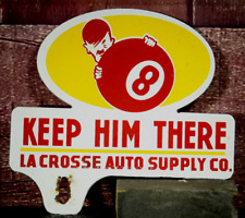 8 BALL  LA CROSS AUTO SUPPLY   PORCELAIN COLLECTIBLE, RUSTIC, ADVERTISING picture