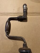 Vintage Manual Ratcheting Hand Drill Wooden Handles Hand Crank Tool picture