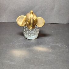 Vintage Clear Art Glass Bubbles Elephant With Brass Head Paper Weight Figurine picture