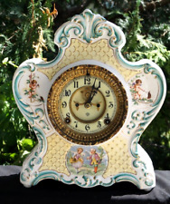 Antique 1904 Ansonia SARANAC Porcelain Mantle Clock - VIDEO - RUNS - CHERUBS picture