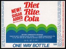 Vintage soda pop bottle label DIET RITE COLA Sugar Added new old stock n-mint+ picture