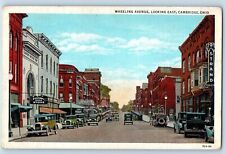 Cambridge Ohio OH Postcard Wheeling Avenue Looking East Classic Cars 1940 Linen picture