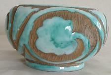 Sgraffito Italian Turquoise & Textured Clay Bowl Vase Planter 4.5