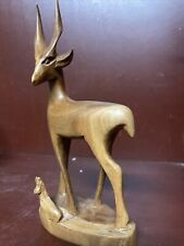 Vintage Wood Carved Gazelle And Fawn Figurine Statue 7 3/4” picture