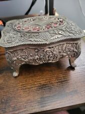 Vintage Victorian Style Japan Made Lidded Trinket Jewelry Box Silver picture