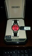 Rare_NOS_NIB_SEIKO LADIES GOLD DRESS WATCH - with RUBY DIAL & Black Lizard Band picture