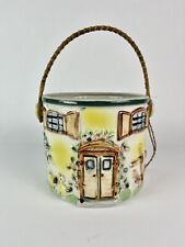 Vintage Cottage Biscuit Jar with Wrapped Wood Bail Handle Ceramic Japan Whimsy picture
