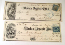 (2) 1871 MARION DEPOSIT BANK MARION OH BANK CHECKS w/STAMPS picture