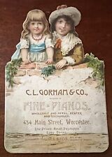 ATQ c.1890 Gorham Pianos Victorian Trade Card Girls Secret Double-Sided Diecut picture
