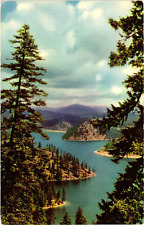 Coeur d'Alene Lake Idaho Aerial View Union Oil 76 Gas Unused Postcard c1940s picture