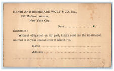 c1880's Henri and Bernhard Wolf & Co. New York City NY Send Info Postal Card picture