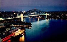 A95 Postcard Sydney Australia Harbour Bridge At Dusk Ship City Water Lights picture
