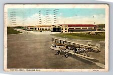 Columbus OH-Ohio, Port Columbus Airport, Biplane, Vintage c1938 Postcard picture