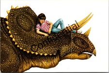 Girl On Torosaurus Western USA Dinosaur Dino Continental Postcard L295 picture