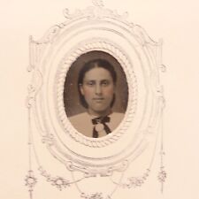 Antique Paper Framed Gem Tintype Photo of Beautiful Young Woman picture