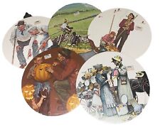 VTG Norman Rockwell Round Wall Plaques 5 Classic Scenes Faux Wood Lot 5 picture