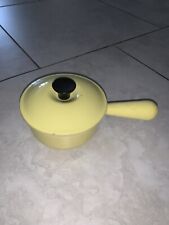 VINTAGE LE CREUSET Yellow CAST IRON HOLLOW HANDLE SAUCEPAN WITH LID #14 picture