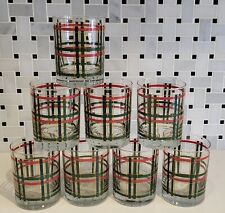 SET OF 8 VINTAGE GEORGES BRAIRD PLAID RED AND GREEN ON THE ROCKS GLASSES picture