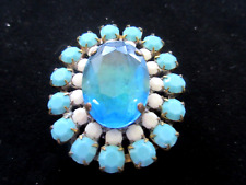 XL Beautiful Czech Vintage Style  Glass Rhinestone Button    Turquoise & White picture