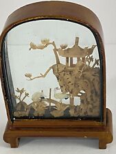Vintage Handmade Chinese Cork Diorama ~ Cranes & Pogoda Small 4”inch  picture