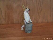 RESIN FIGURINE RED& WHITE PEMBROKE WELSH CORGI STANDING ON A ROCK picture
