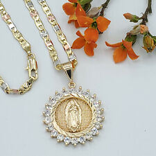 Gold Plated Our Lady Virgen Guadalupe Pendant & Chain Necklace. Oro Laminado picture