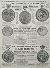 1902 Antique Boss Crescent Pocket Watch Art Sears Catalog Page Vintage Print Ad picture