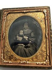 Antique Tin Type Ferrotype Photo Of Women And Child Baby Case Detached Cover 5 picture