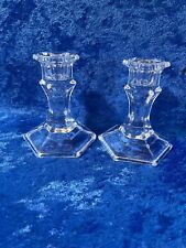 Vintage Pair Clear Glass Taper Candle Holders Candlesticks 4